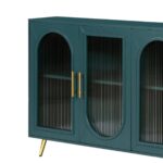 Teal Blue Ribbed Glass Sideboard with Adjustable Shelves