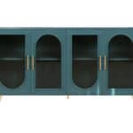 Teal Blue Ribbed Glass Sideboard with Adjustable Shelves