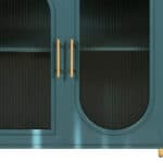 Teal Blue Ribbed Glass Sideboard with Adjustable Shelves