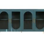 Teal Blue Ribbed Glass Sideboard with Adjustable Shelves