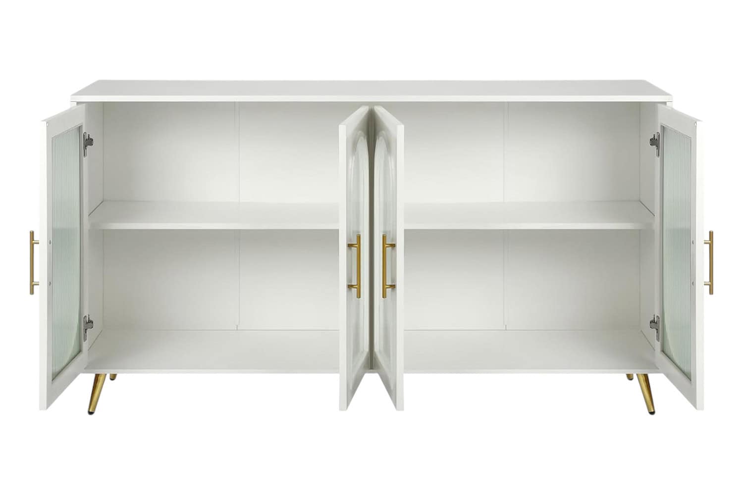 White Ribbed Wood and Glass Sideboard with Four Doors 4 White Ribbed Wood and Glass Sideboard with Four Doors - Image 4
