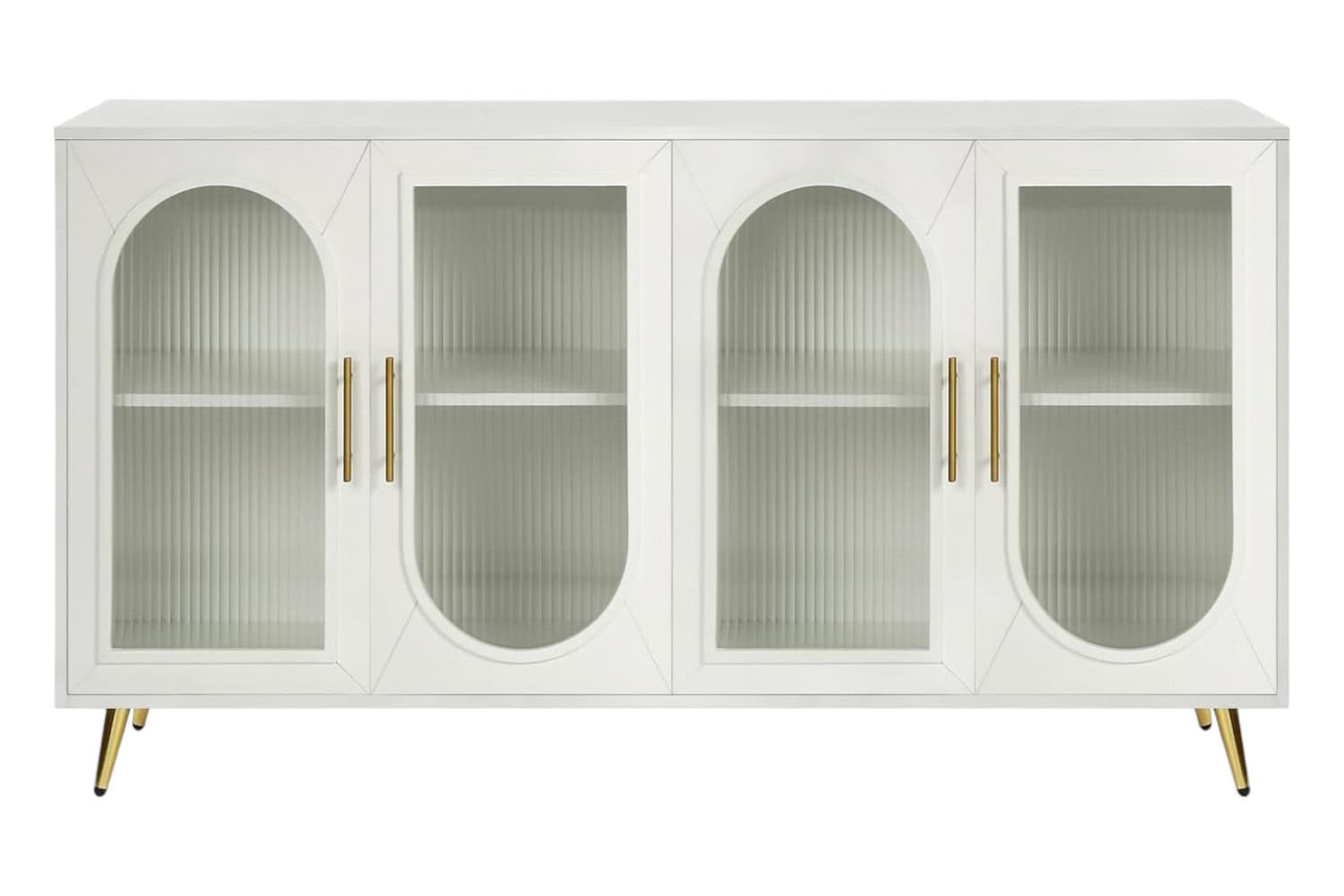 White Ribbed Wood and Glass Sideboard with Four Doors 2 White Ribbed Wood and Glass Sideboard with Four Doors - Image 2
