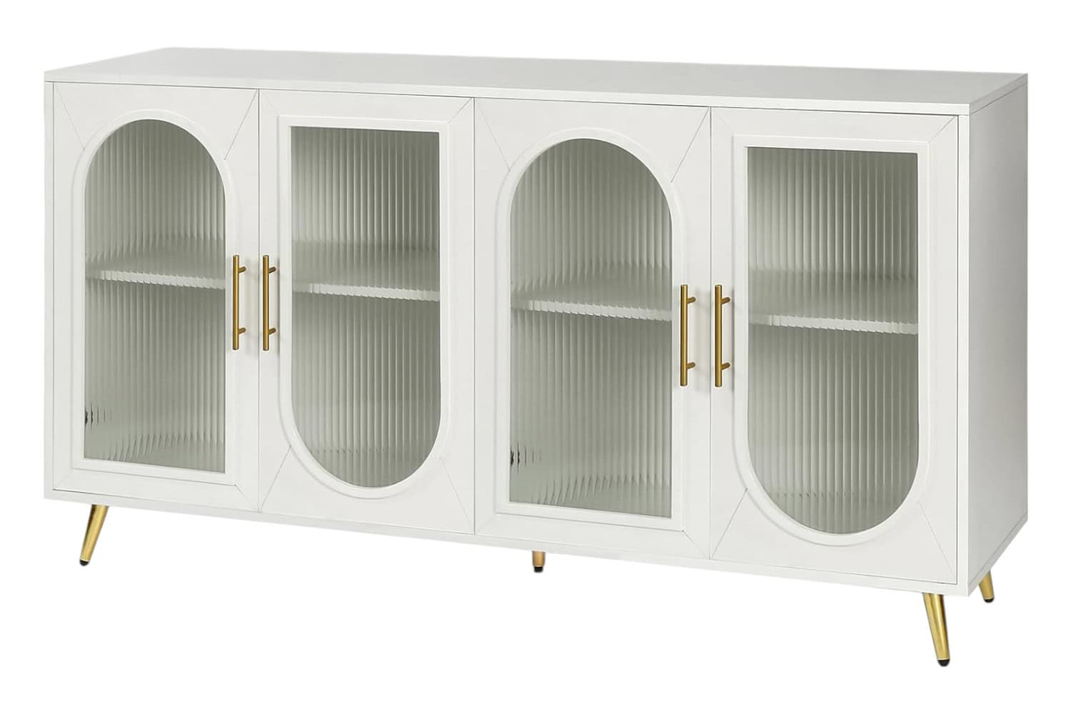 White Ribbed Wood and Glass Sideboard with Four Doors 5 White Ribbed Wood and Glass Sideboard with Four Doors - Image 5