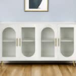White Ribbed Wood and Glass Sideboard with Four Doors 10 White Ribbed Wood and Glass Sideboard with Four Doors