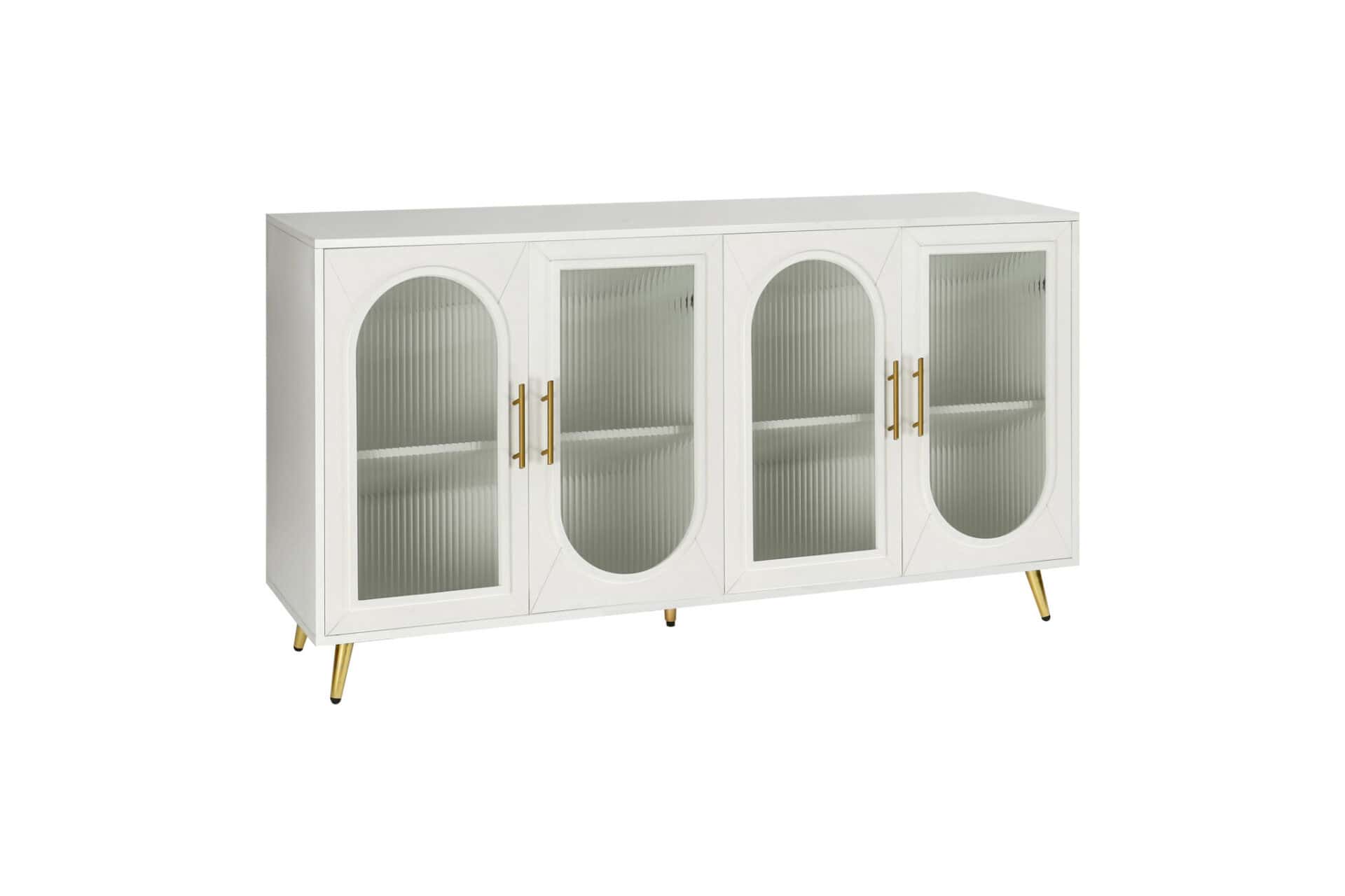White Ribbed Wood and Glass Sideboard with Four Doors 3 White Ribbed Wood and Glass Sideboard with Four Doors - Image 3