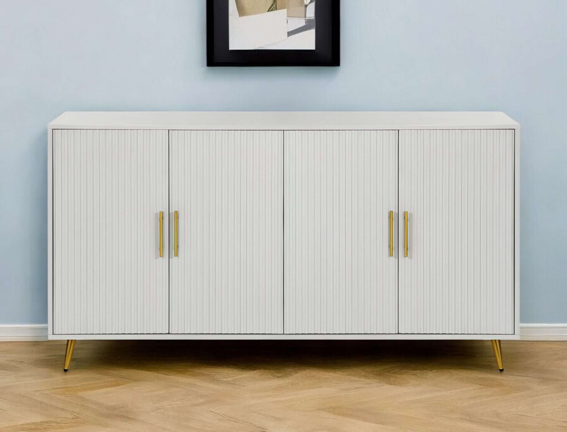 Modern White Ribbed Sideboard with Adjustable Shelves and Doors 1 Modern White Ribbed Sideboard with Adjustable Shelves and Doors