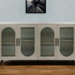 Gold Modern Wood and Glass Sideboard with Ribbed Detailing 10 Gold Modern Wood and Glass Sideboard with Ribbed Detailing