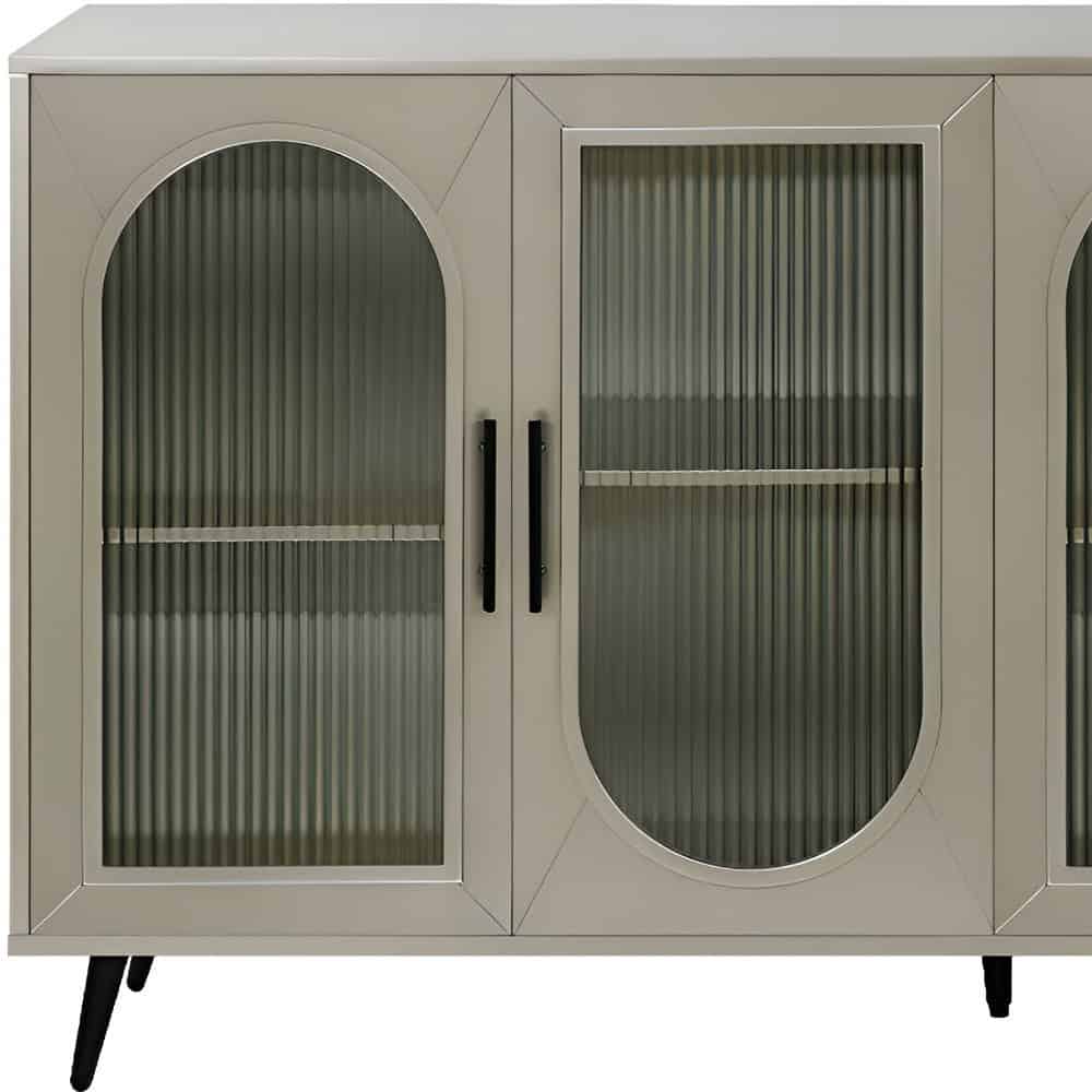 Gold Modern Wood and Glass Sideboard with Ribbed Detailing 6 Gold Modern Wood and Glass Sideboard with Ribbed Detailing - Image 6