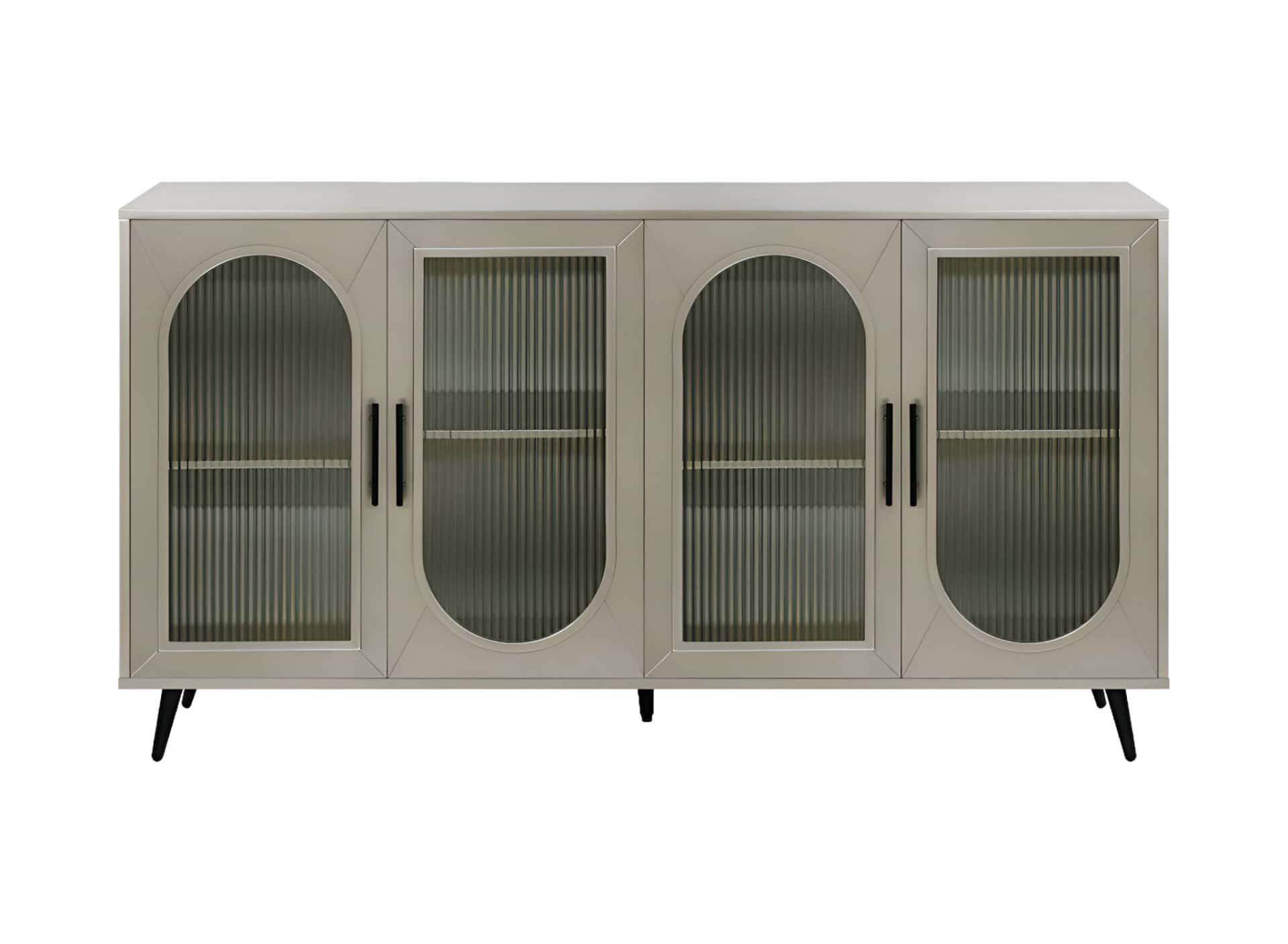 Gold Modern Wood and Glass Sideboard with Ribbed Detailing 2 Gold Modern Wood and Glass Sideboard with Ribbed Detailing - Image 2