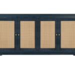 Blue Wood and Rattan Distressed Sideboard with Four Doors