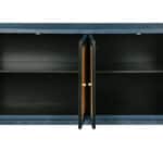 Blue Wood and Rattan Distressed Sideboard with Four Doors