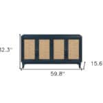 Blue Wood and Rattan Distressed Sideboard with Four Doors
