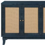 Blue Wood and Rattan Distressed Sideboard with Four Doors