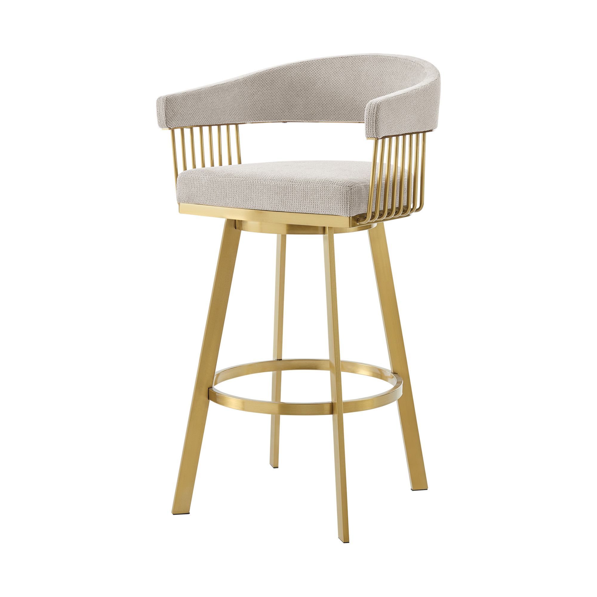 30" Taupe and Gold Swivel Bar Stool with Armrests & Bucket Seat 6 30" Taupe and Gold Swivel Bar Stool with Armrests & Bucket Seat - Image 6