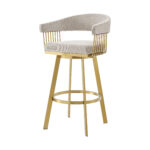 30" Taupe and Gold Swivel Bar Stool with Armrests & Bucket Seat 16 30" Taupe and Gold Swivel Bar Stool with Armrests & Bucket Seat