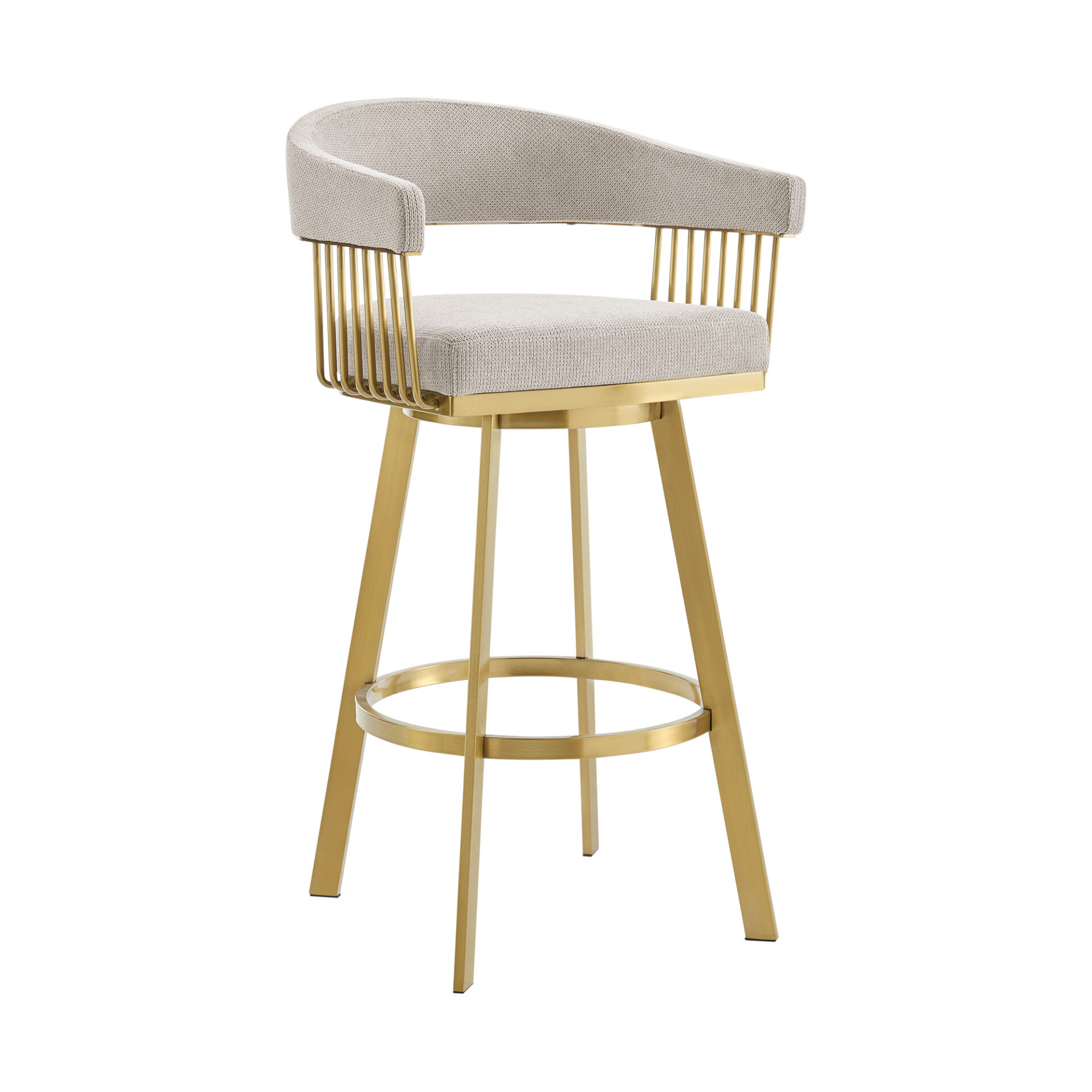 30" Taupe and Gold Swivel Bar Stool with Armrests & Bucket Seat 4 30" Taupe and Gold Swivel Bar Stool with Armrests & Bucket Seat - Image 4