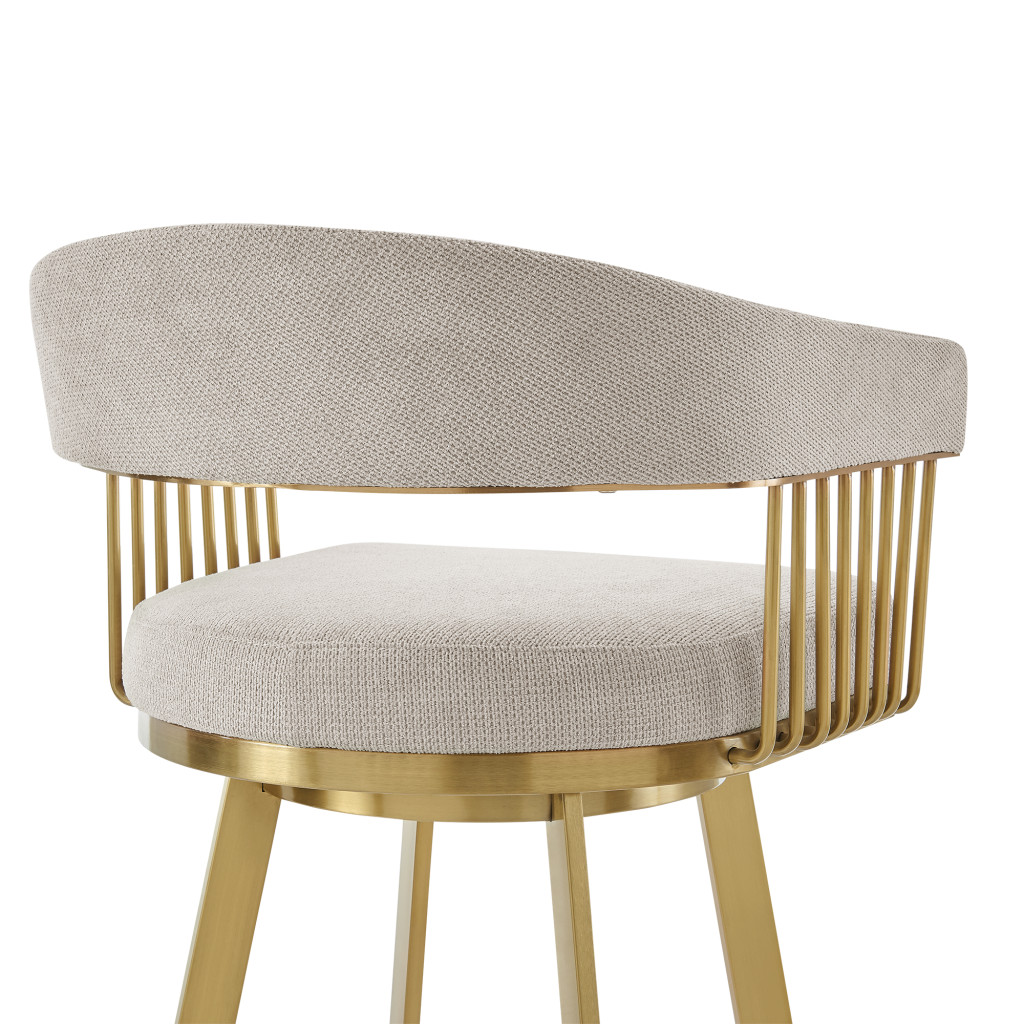 30" Taupe and Gold Swivel Bar Stool with Armrests & Bucket Seat 9 30" Taupe and Gold Swivel Bar Stool with Armrests & Bucket Seat - Image 9