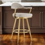 26" Taupe and Gold Swivel Bar Stool with Armrests 10 26" Taupe and Gold Swivel Bar Stool with Armrests