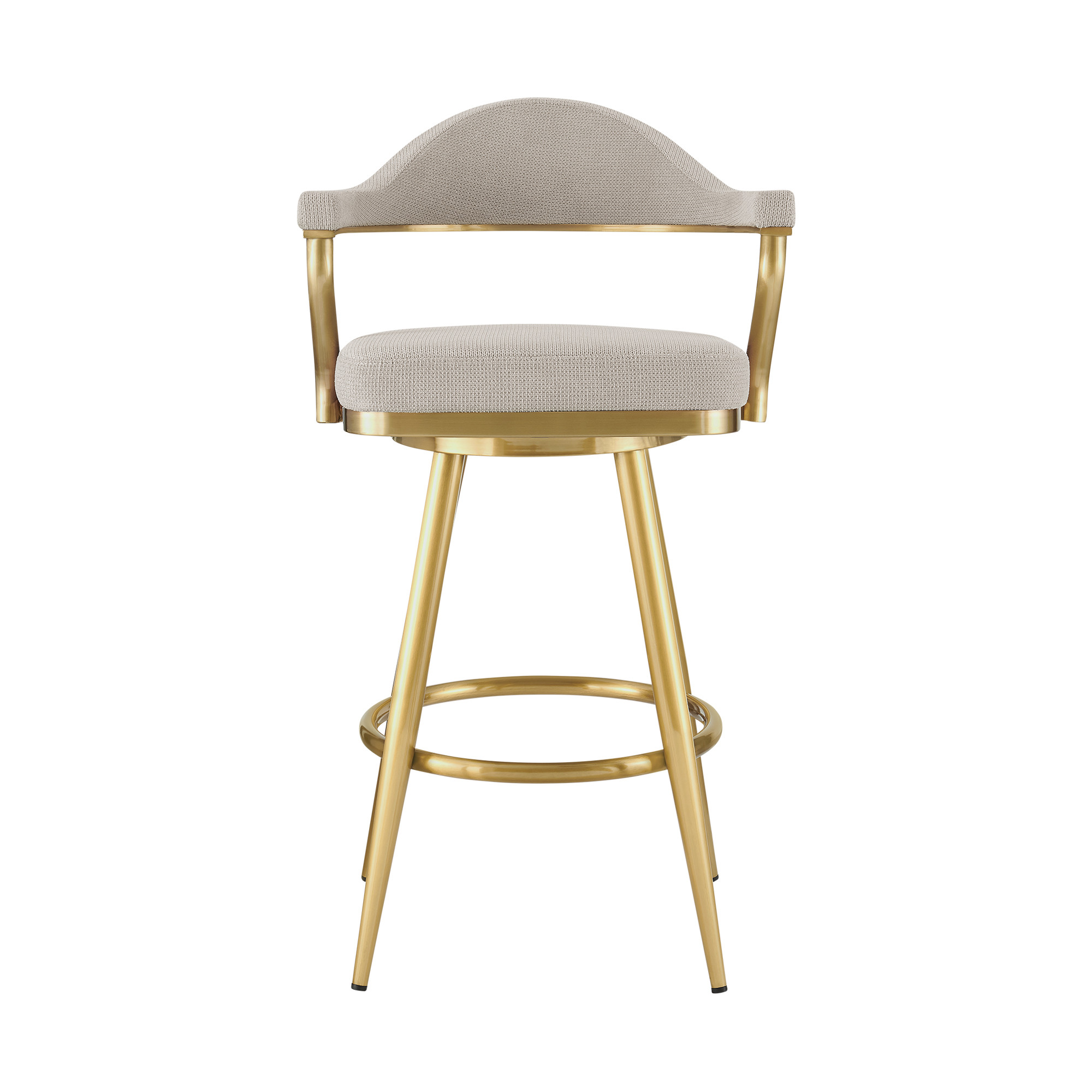 26" Taupe and Gold Swivel Bar Stool with Armrests 2 26" Taupe and Gold Swivel Bar Stool with Armrests - Image 2