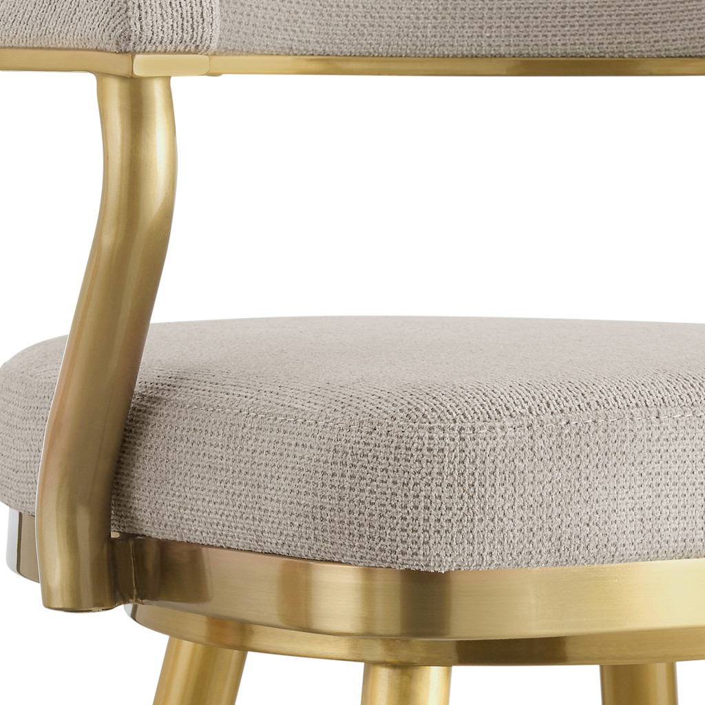 30" Taupe and Gold Swivel Bar Stool with Armrests & Square Seat 9 30" Taupe and Gold Swivel Bar Stool with Armrests & Square Seat - Image 9