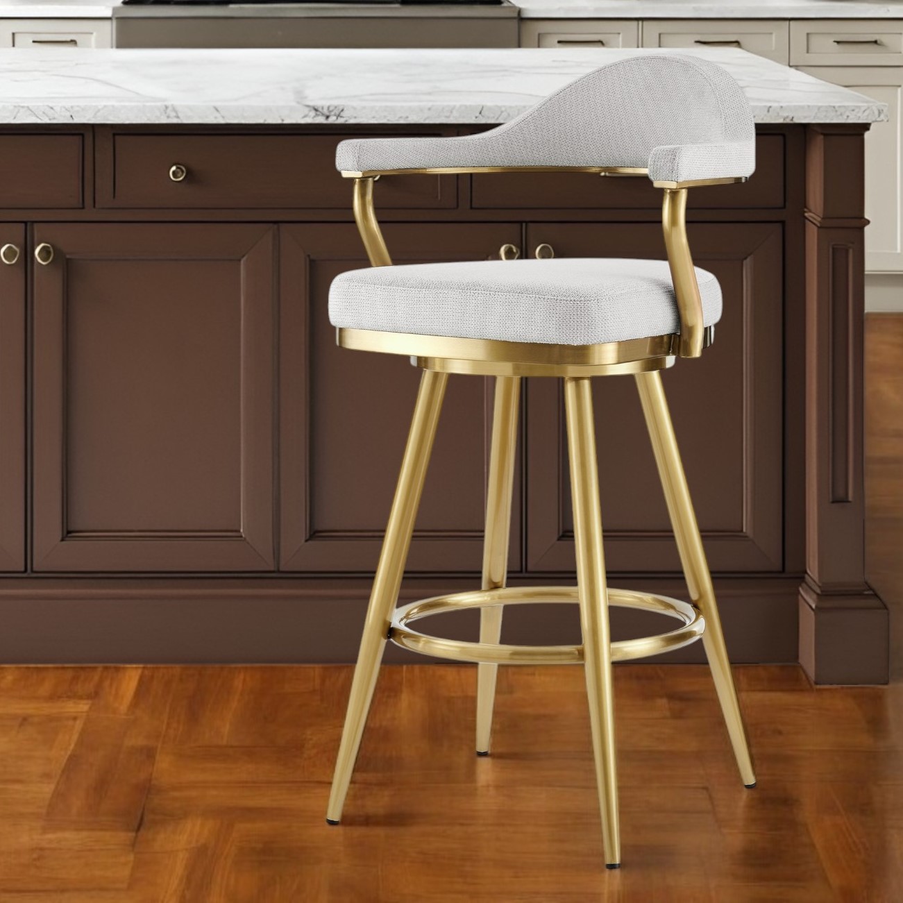 26" Silver and Gold Swivel Bar Stool with Armrests 1 26" Silver and Gold Swivel Bar Stool with Armrests
