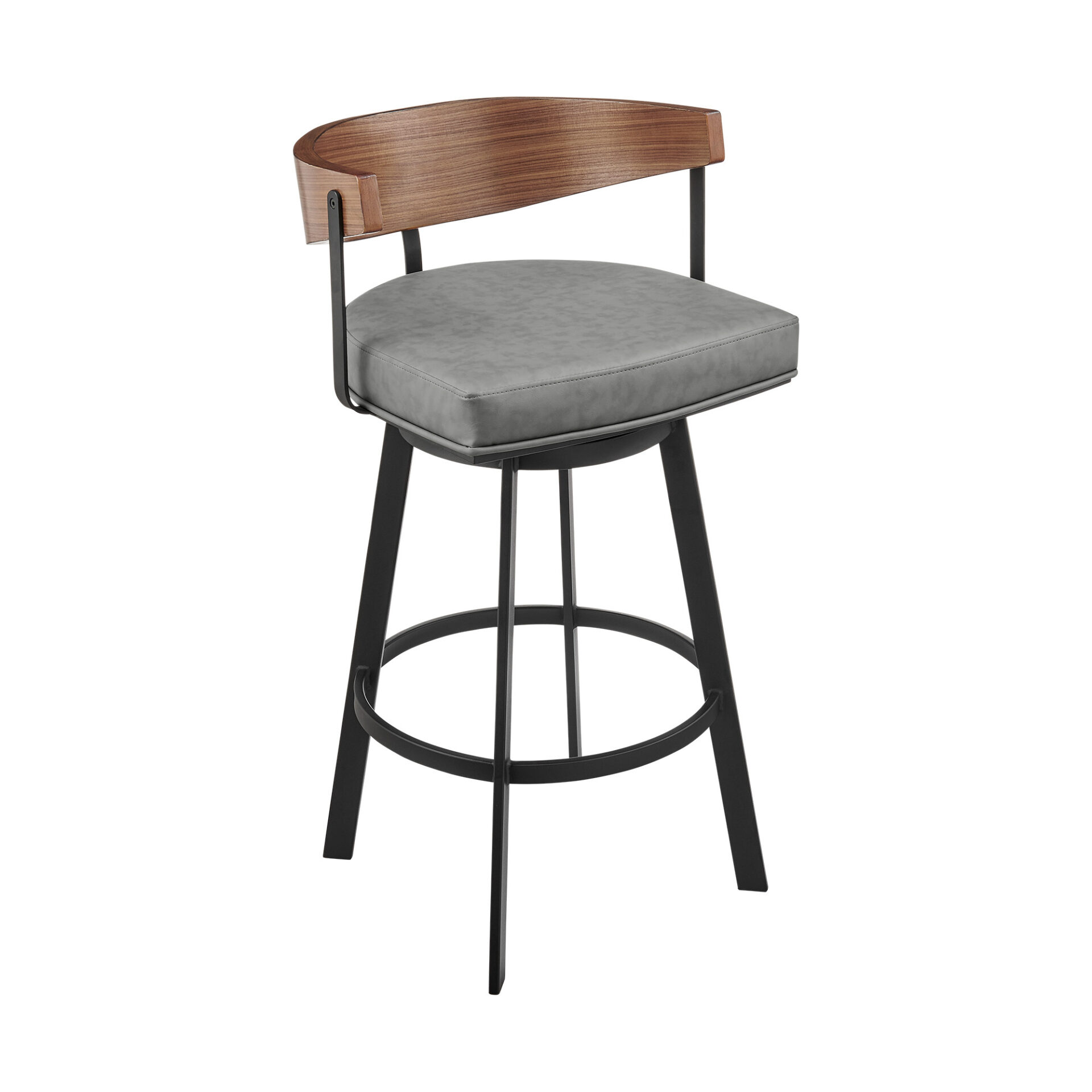 30" Gray Brown Faux Leather Swivel Bar Stool with Arms 3 30" Gray Brown Faux Leather Swivel Bar Stool with Arms - Image 3