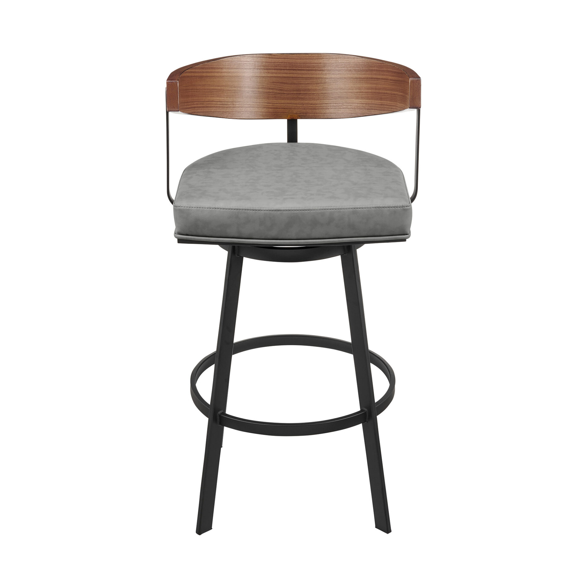 30" Gray Brown Faux Leather Swivel Bar Stool with Arms 2 30" Gray Brown Faux Leather Swivel Bar Stool with Arms - Image 2