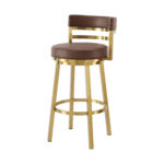 26” Coffee Faux Leather and Gold Swivel Counter Bar Stool