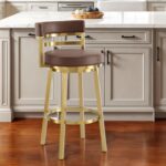 26” Coffee Faux Leather and Gold Swivel Counter Bar Stool