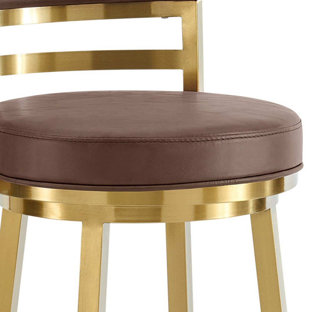 30" Modern Coffee and Gold Faux Leather Swivel Bar Stool 9 30" Modern Coffee and Gold Faux Leather Swivel Bar Stool - Image 9