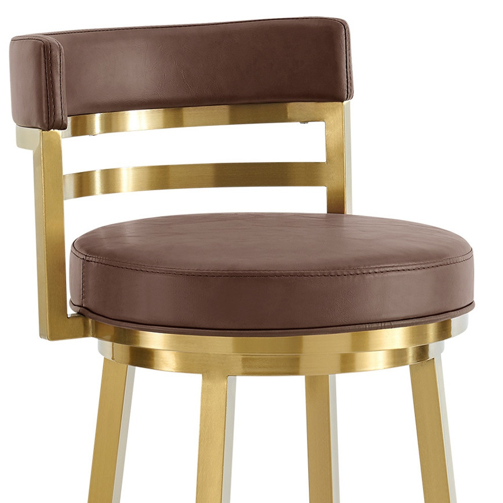 30" Modern Coffee and Gold Faux Leather Swivel Bar Stool 5 30" Modern Coffee and Gold Faux Leather Swivel Bar Stool - Image 5