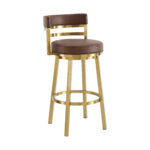 30" Modern Coffee and Gold Faux Leather Swivel Bar Stool 12 30" Modern Coffee and Gold Faux Leather Swivel Bar Stool