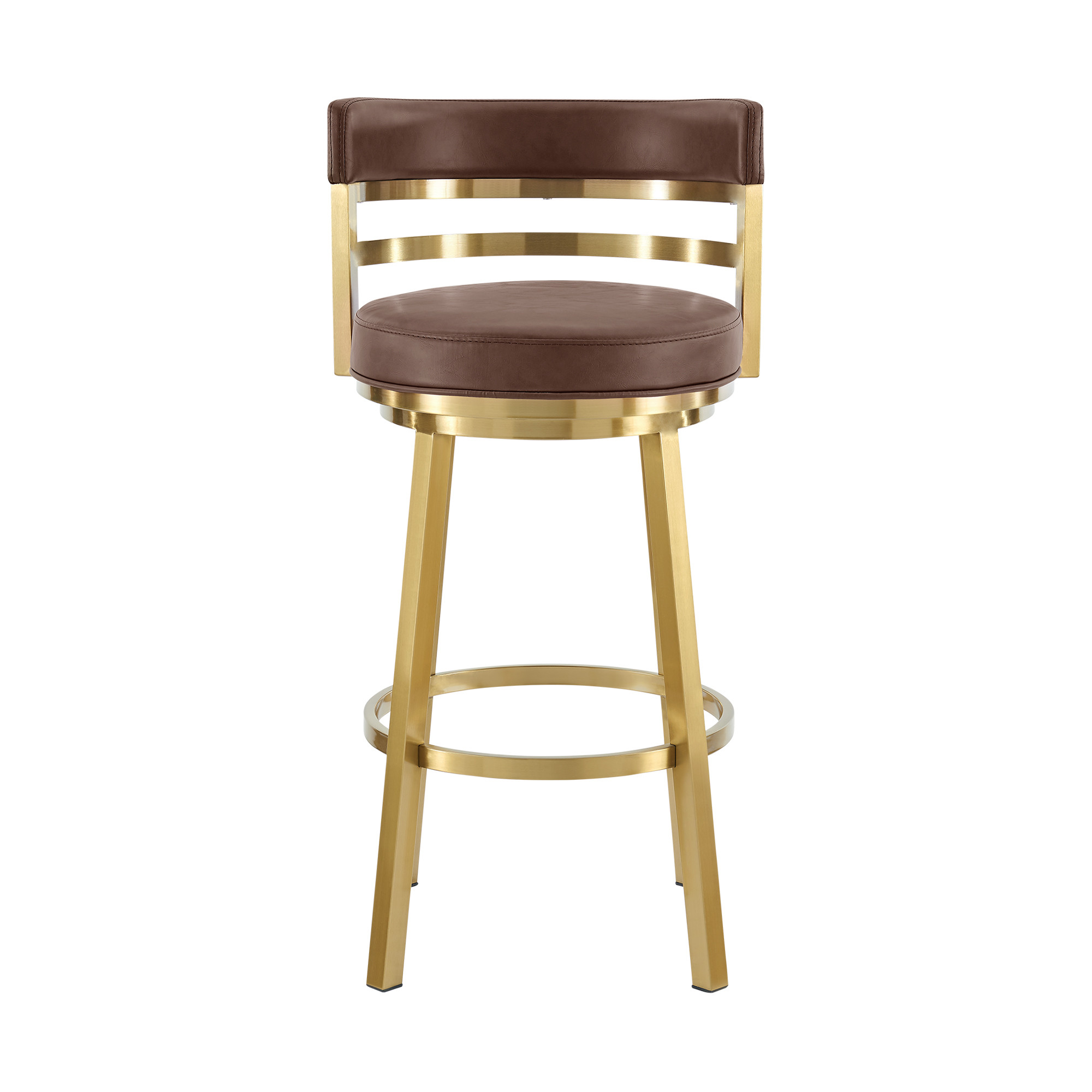 30" Modern Coffee and Gold Faux Leather Swivel Bar Stool 2 30" Modern Coffee and Gold Faux Leather Swivel Bar Stool - Image 2