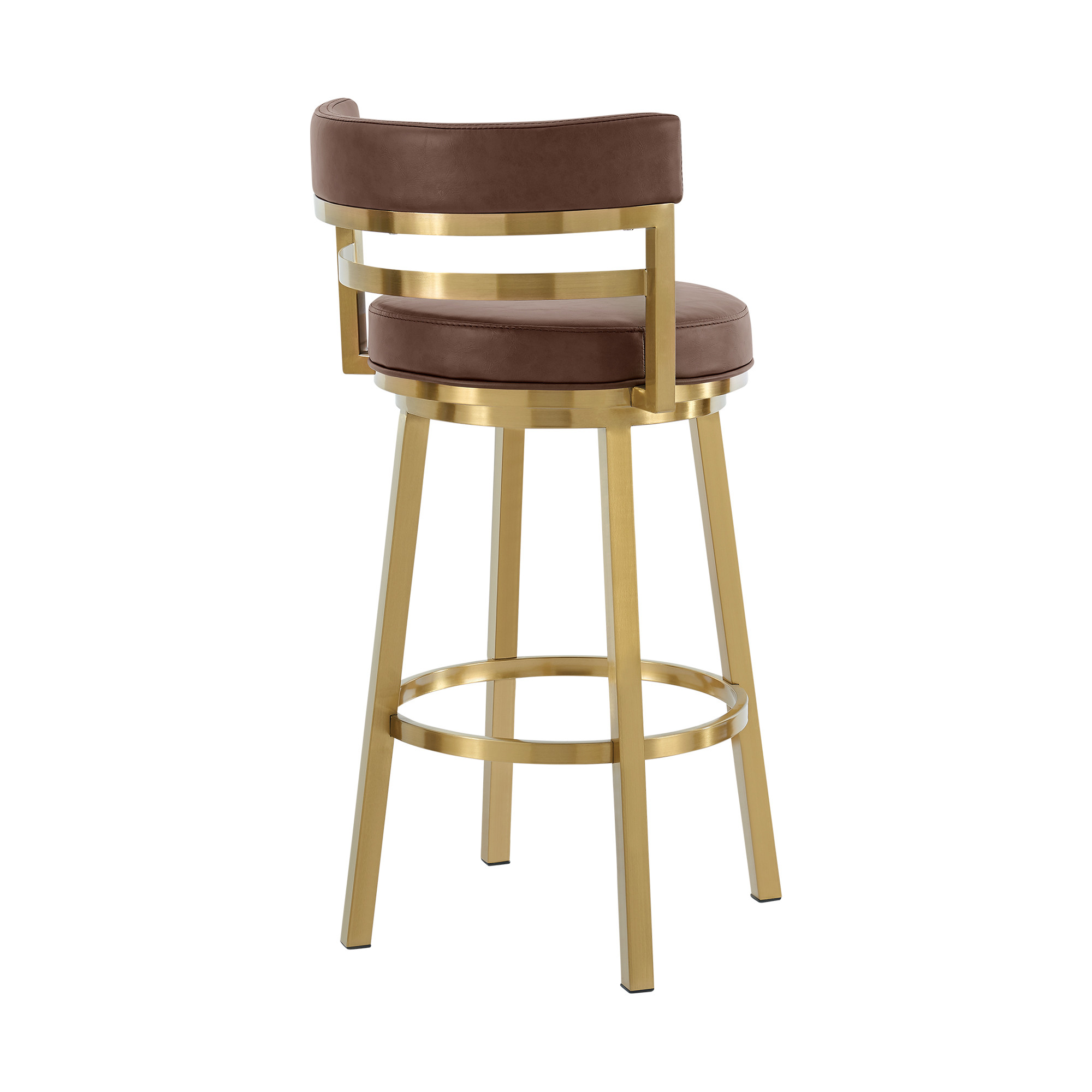 30" Modern Coffee and Gold Faux Leather Swivel Bar Stool 13 30" Modern Coffee and Gold Faux Leather Swivel Bar Stool