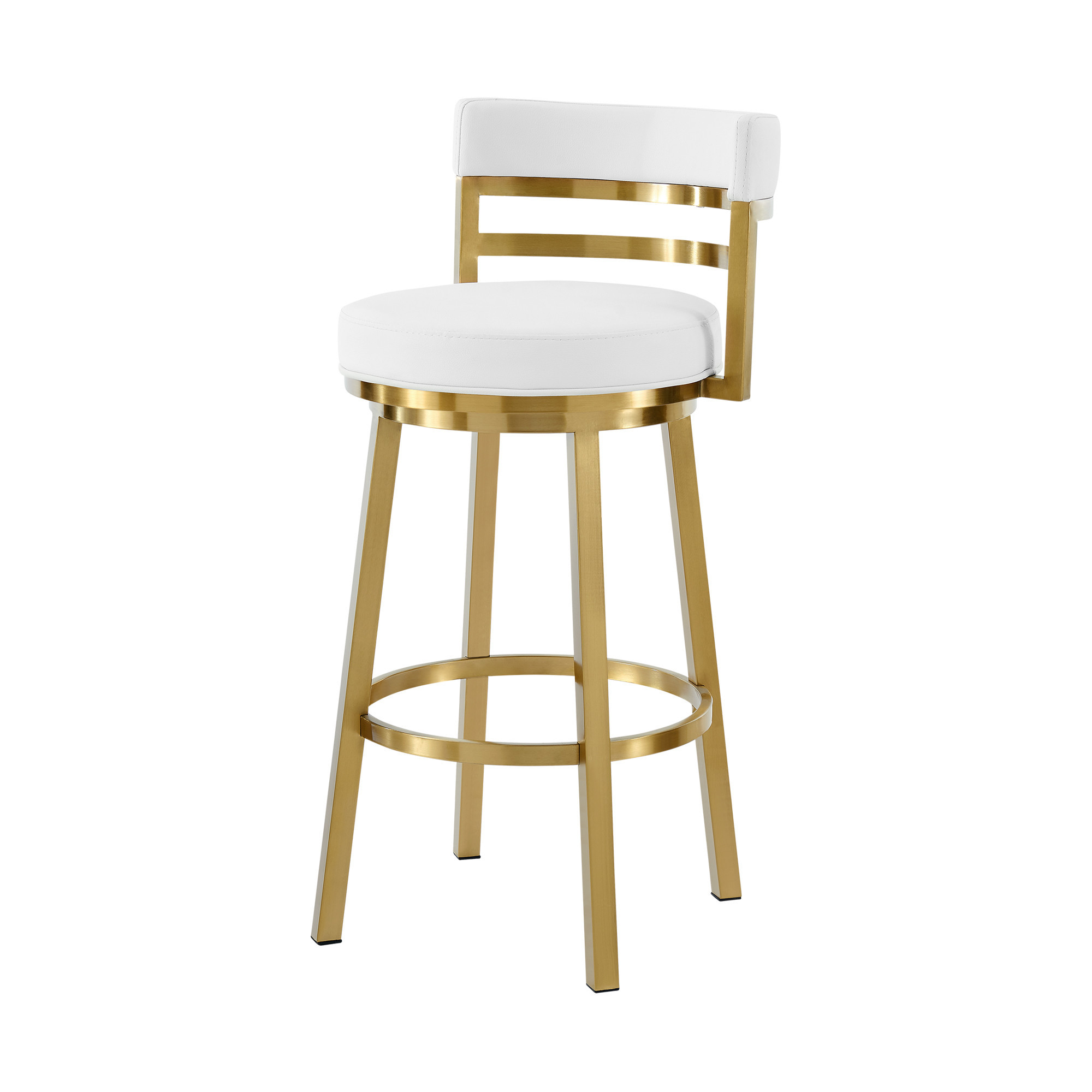 26" White and Gold Swivel Faux Leather Bar Stool 5 26" White and Gold Swivel Faux Leather Bar Stool - Image 5
