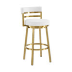 26" White and Gold Swivel Faux Leather Bar Stool 12 26" White and Gold Swivel Faux Leather Bar Stool