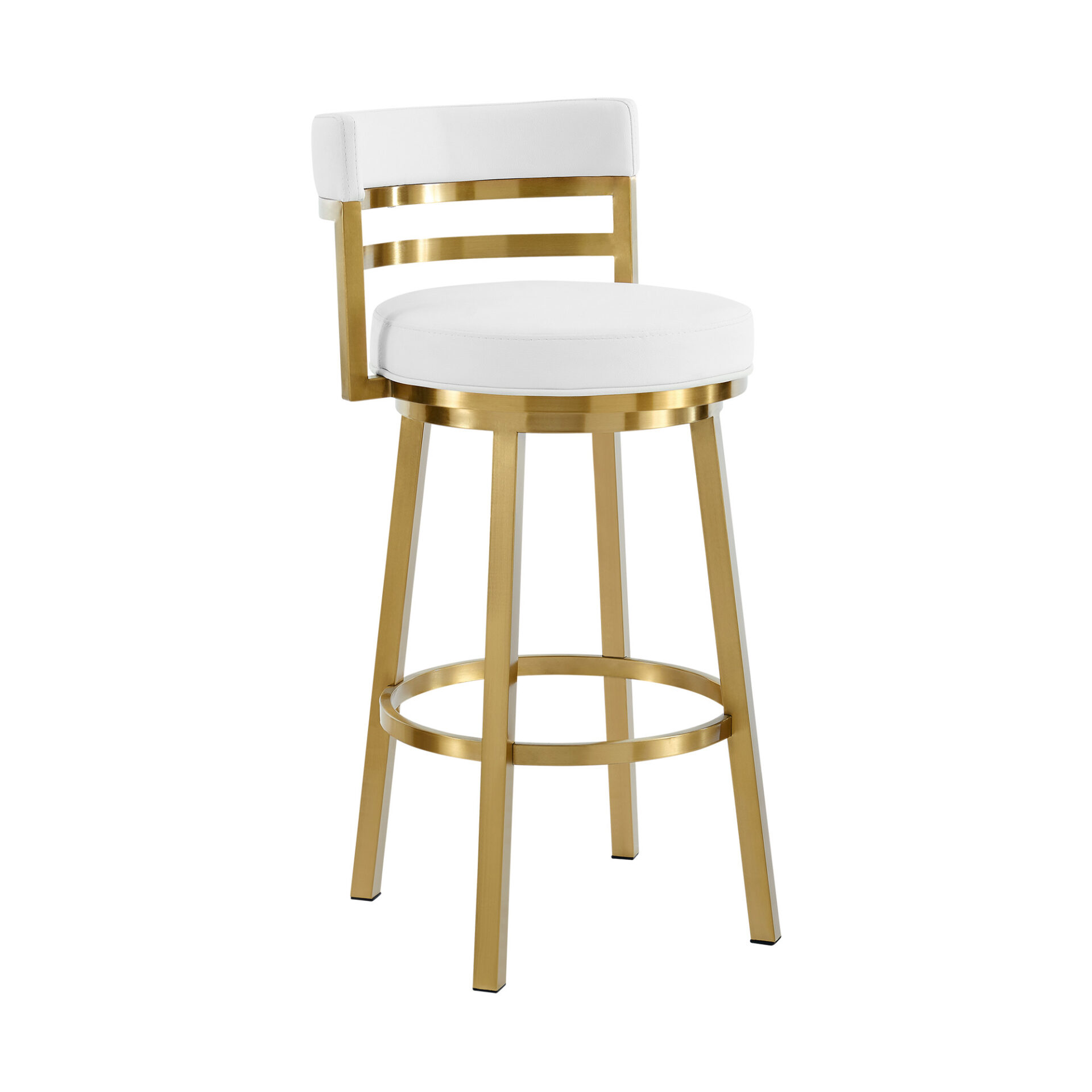 26" White and Gold Swivel Faux Leather Bar Stool 3 26" White and Gold Swivel Faux Leather Bar Stool - Image 3