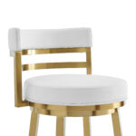 26" White and Gold Swivel Faux Leather Bar Stool 16 26" White and Gold Swivel Faux Leather Bar Stool