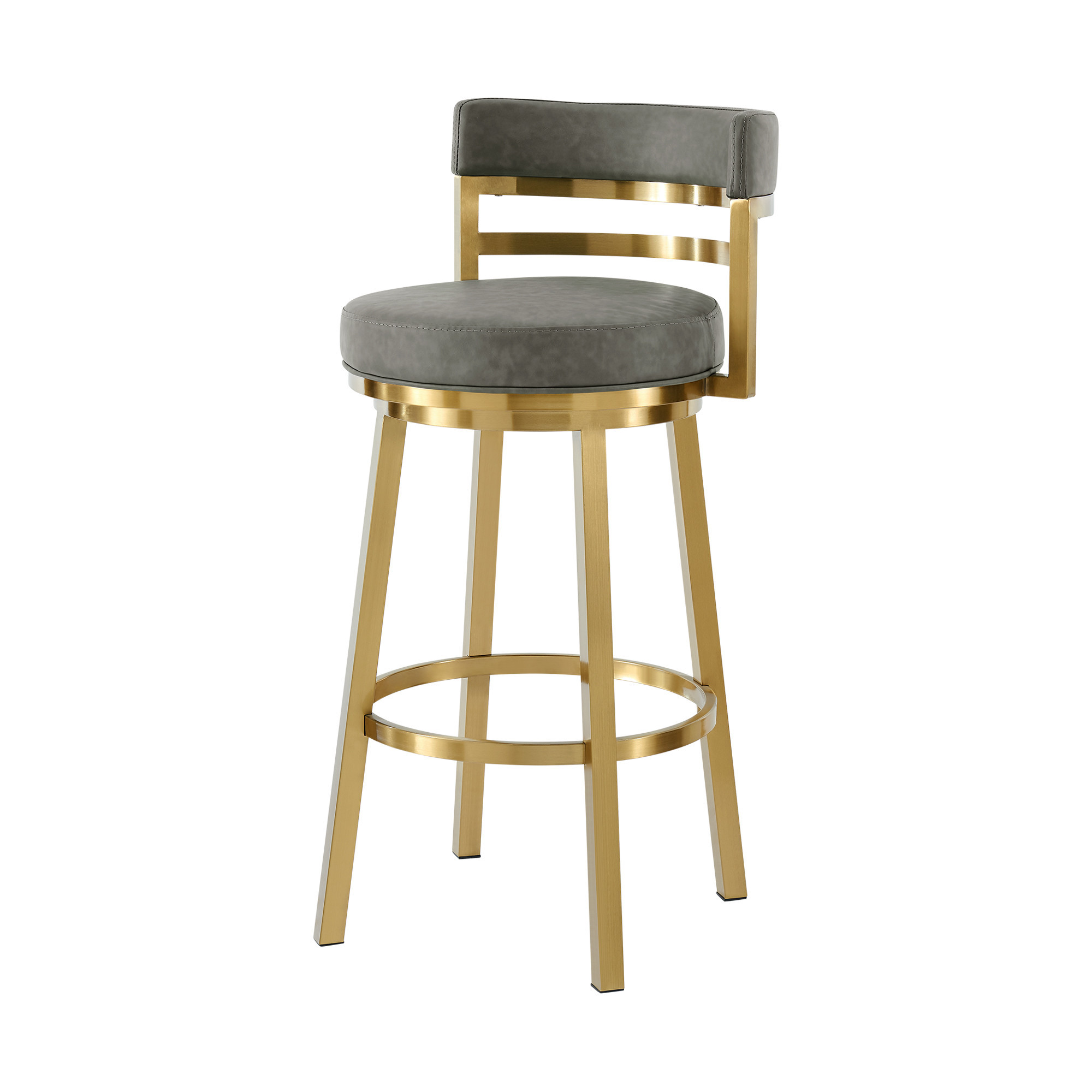 26" Gray and Gold Swivel Faux Leather Modern Bar Stool 7 26" Gray and Gold Swivel Faux Leather Modern Bar Stool - Image 7