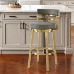 26" Gray and Gold Swivel Faux Leather Modern Bar Stool 10 26" Gray and Gold Swivel Faux Leather Modern Bar Stool