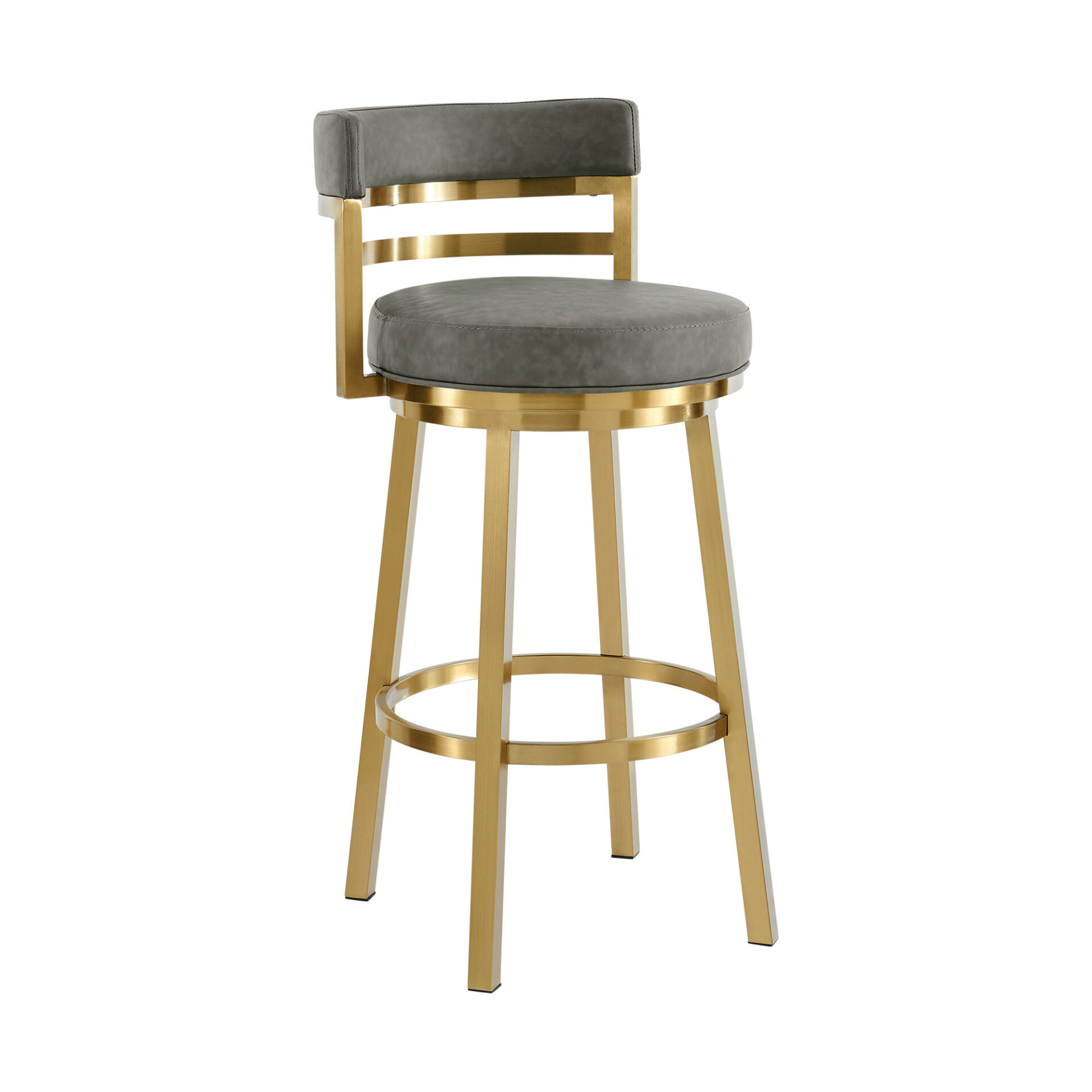 30” Gray and Gold Modern Swivel Faux Leather Bar Stool 3 30” Gray and Gold Modern Swivel Faux Leather Bar Stool - Image 3