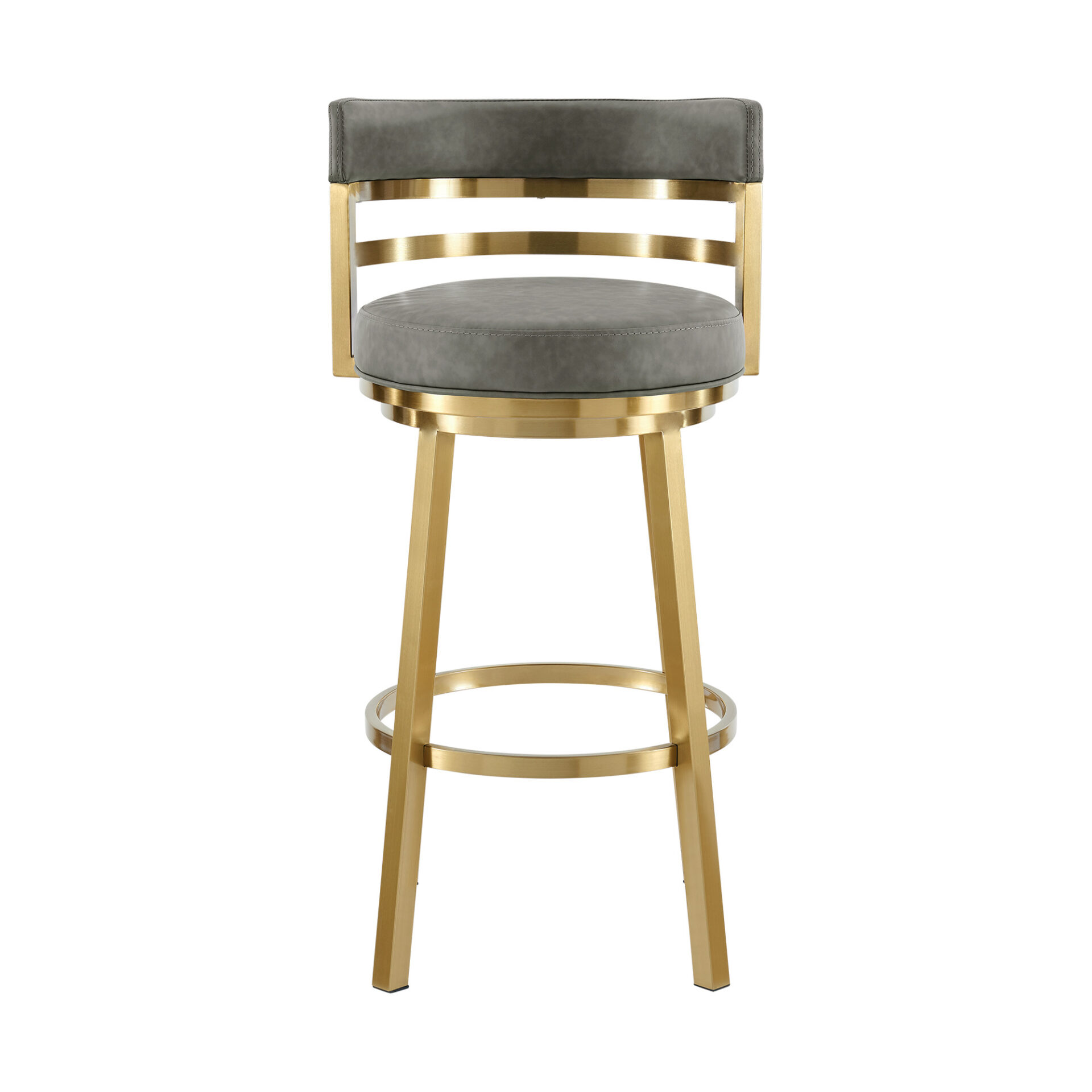 30” Gray and Gold Modern Swivel Faux Leather Bar Stool 2 30” Gray and Gold Modern Swivel Faux Leather Bar Stool - Image 2