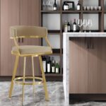 30" Sand and Gold Faux Leather Swivel Bar Stool