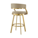 30" Sand and Gold Faux Leather Swivel Bar Stool