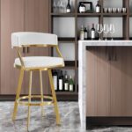 30" White and Gold Faux Leather Swivel Bar Stool