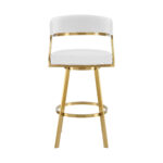 30" White and Gold Faux Leather Swivel Bar Stool