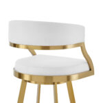 30" White and Gold Faux Leather Swivel Bar Stool