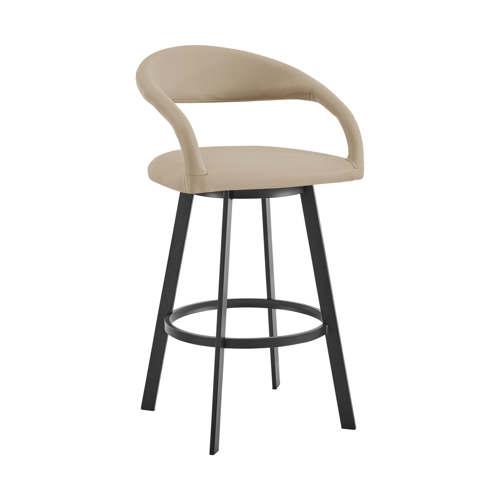 30" Beige and Black Swivel Bar Stool with Armrests 3 30" Beige and Black Swivel Bar Stool with Armrests - Image 3