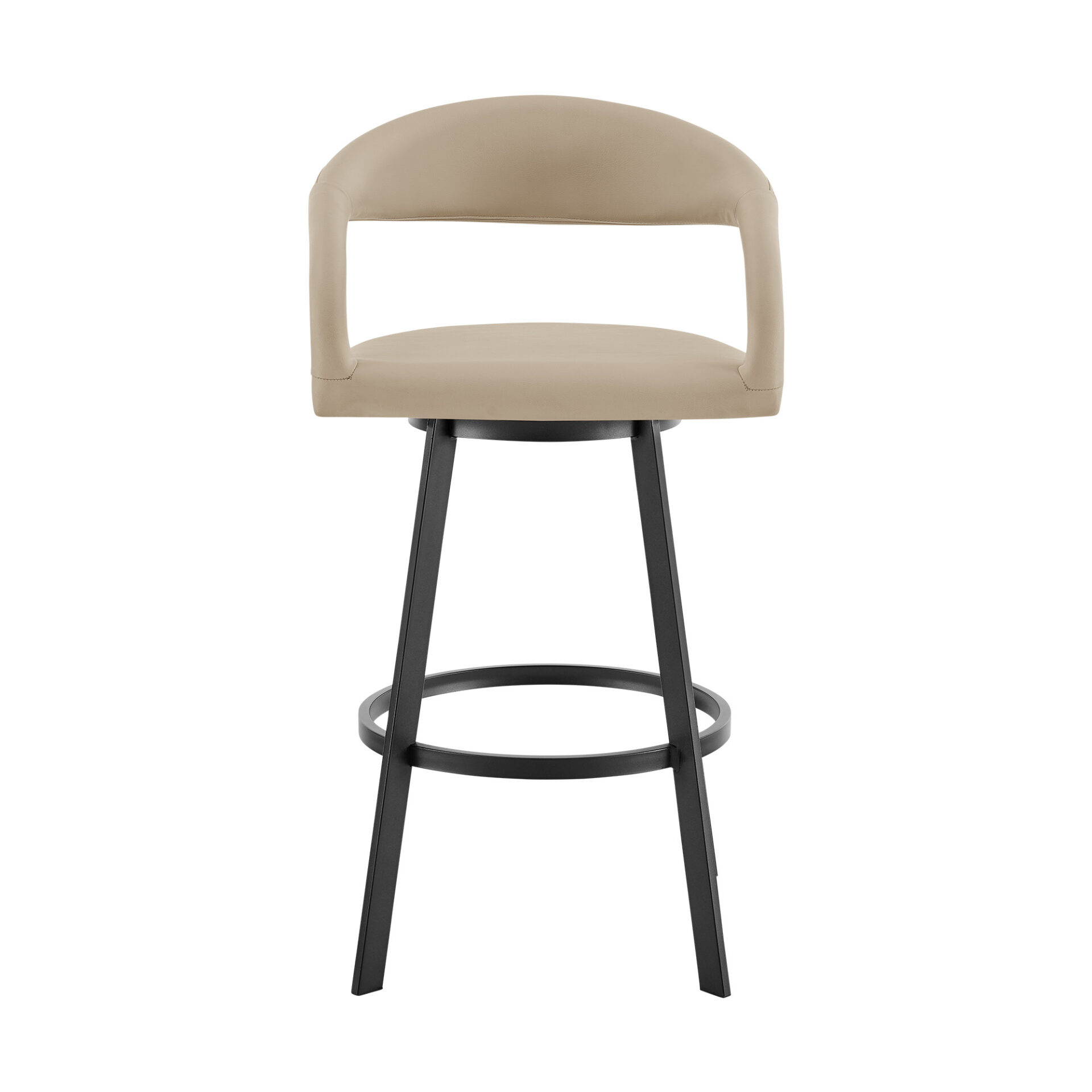 30" Beige and Black Swivel Bar Stool with Armrests 2 30" Beige and Black Swivel Bar Stool with Armrests - Image 2