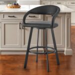 26” Black Faux Leather Swivel Bar Stool with Armrests 9 26” Black Faux Leather Swivel Bar Stool with Armrests